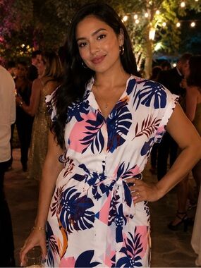 Hapsho Tropical Print Shirt Dress – Size Large (US 8/10)